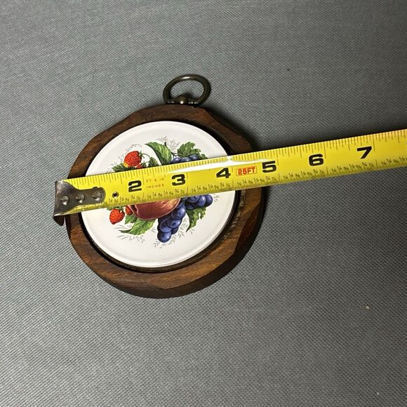 Vintage Jerry Abrams Fruit Peach Wall Plaque Cottage Decor Ceramic Tile & Wood - Picture 7 of 7